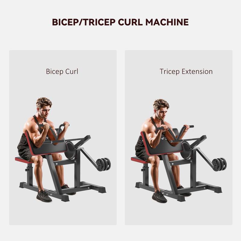 Soozier 2-In-1 Bicep Preacher Curl Bench with Adjustable Seat and Elbow Cushion, Plate Loaded Bicep Curl Machine - Black