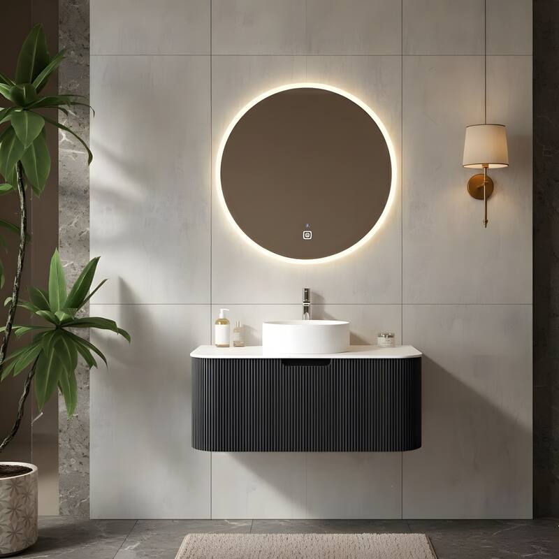 Wall Mounted Bathroom with White Round Ceramic Basin and Drawer