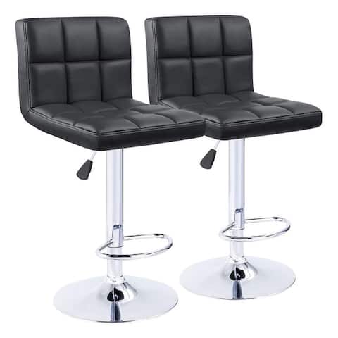 Bar Stools Adjustable Armless Swivel PU Leather Barstools Set of 2