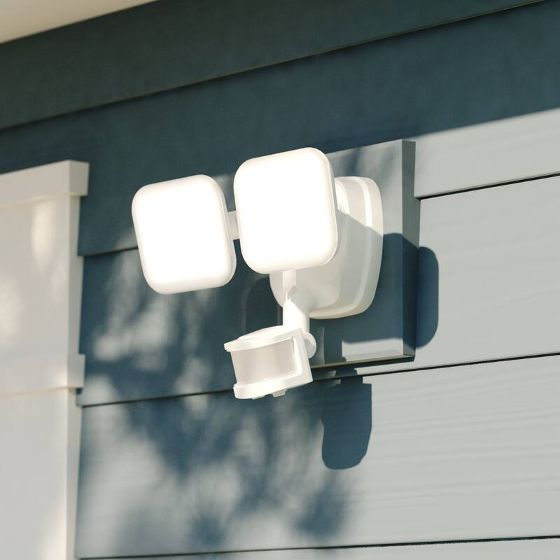 Theta LED Outdoor Motion Sensor Adjustable Security Flood Light - White - 10-in W x 7.75-in H x 5.5-in D