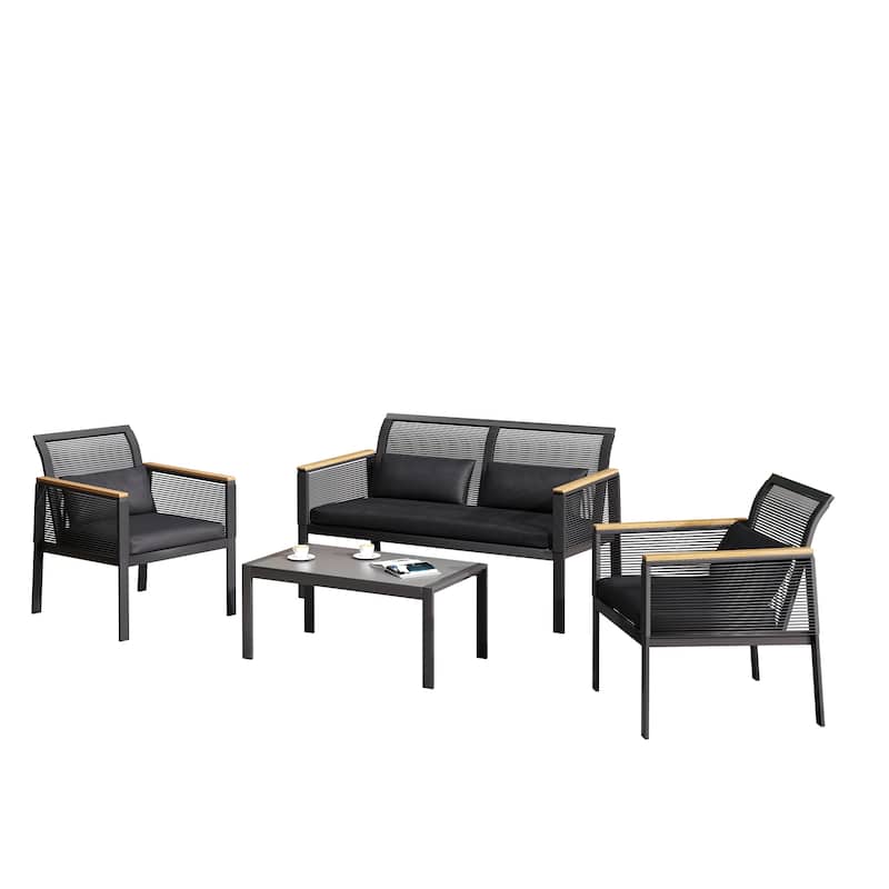 4-pc. Black Wicker Cord Patio Conversation Set