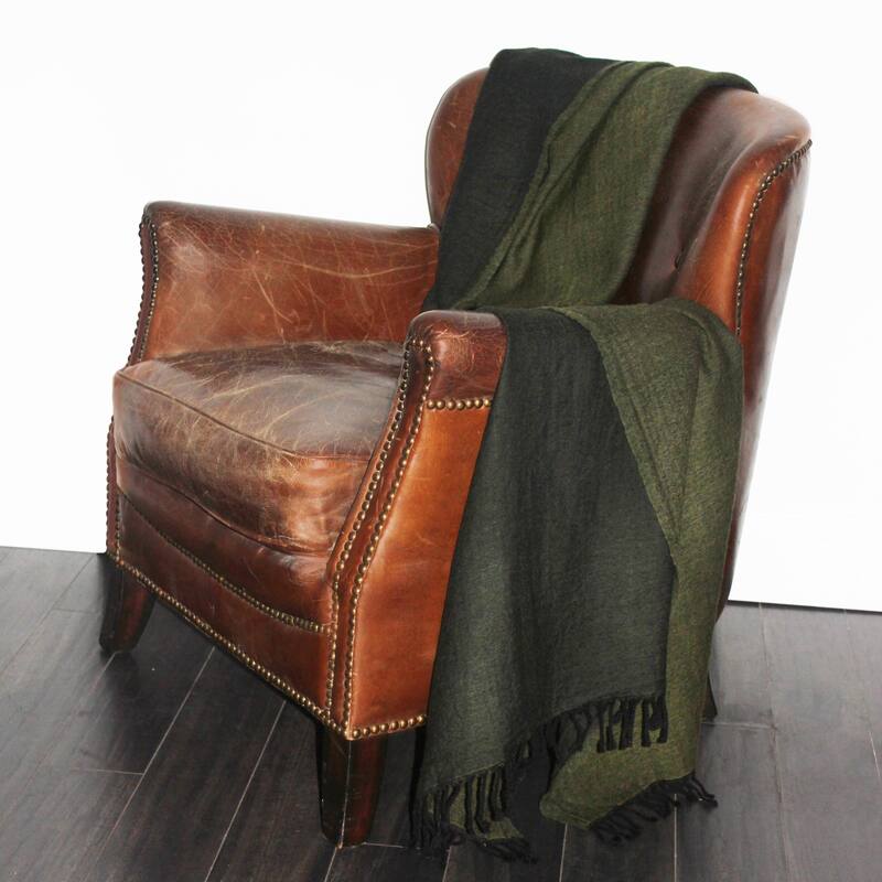 100% Merino Wool Collection Dark Green And Green Reversible Throws