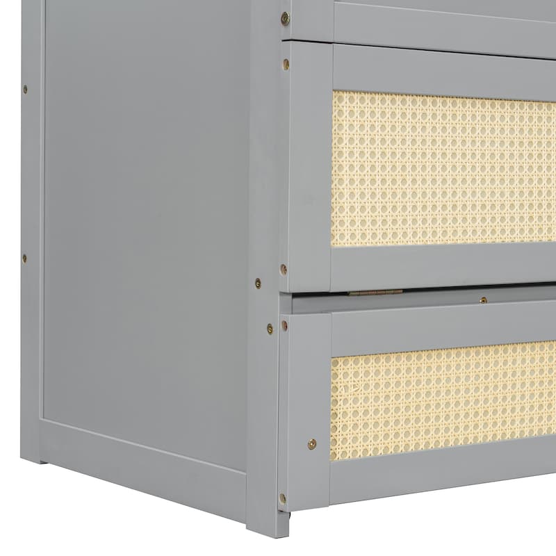 Convertible Full Size Murphy Bed Cabinet with Rattan Accents and Storage Drawer by Harper&Bright Designs