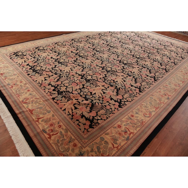 Hand Knotted Oriental 100% Wool Carpet Traditional All-Over Black Aubusson Area Rug - 17' 11'' X 11' 11''