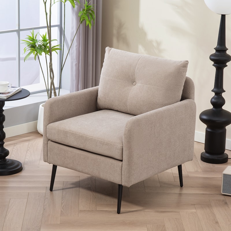 Accent Chair With Metal Black Legs,Comfy Chenille Club Fabric Armchair,Single Sofa Chair, Accent Club Guest Chair