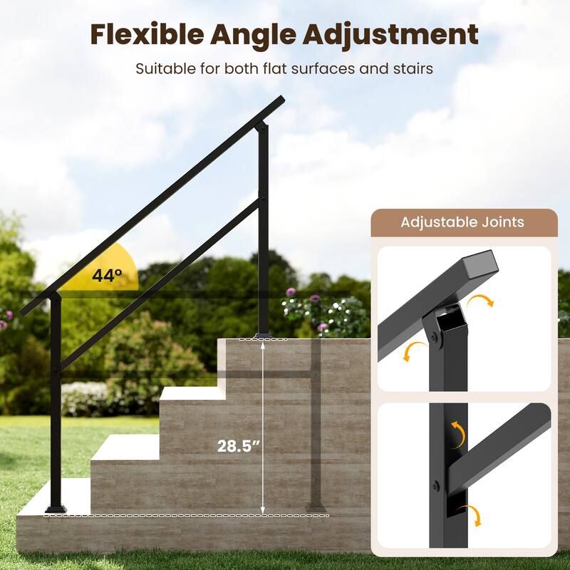 Gymax Metal Handrail 0-4 Steps w/Flexible Angle Adjustment