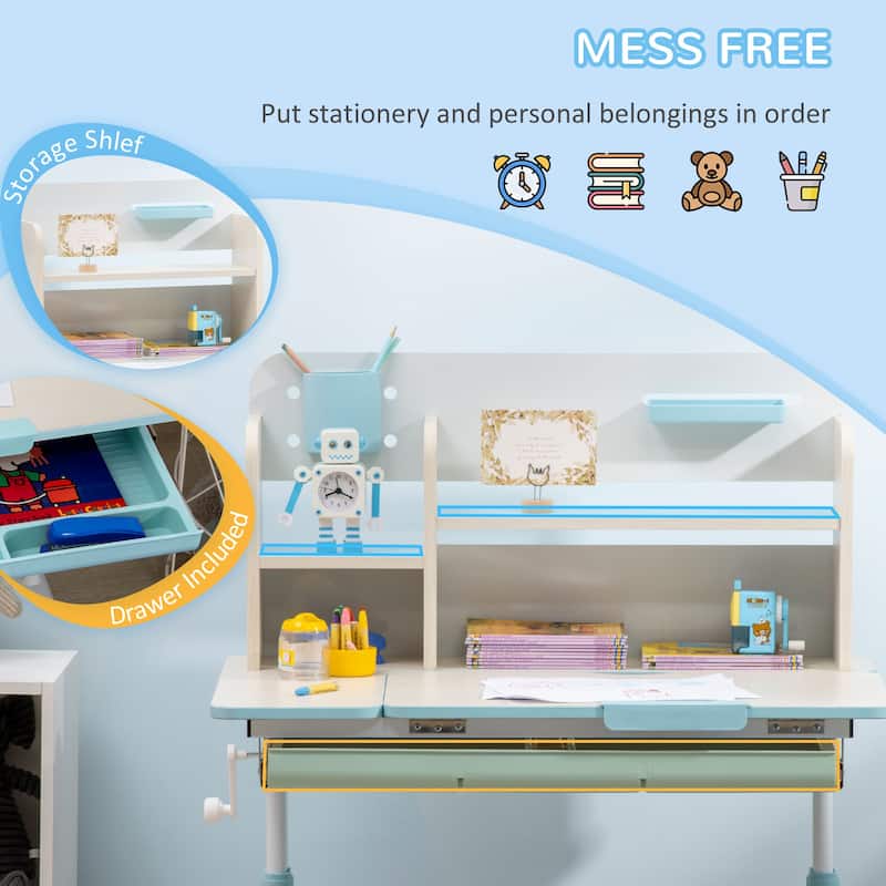 Qaba Wooden Kids Study Desk, Height Adjustable Children School Study Table, Student Writing Desk with Tilt Desktop