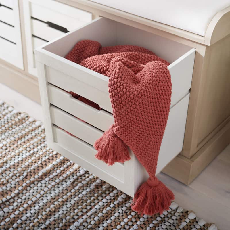 SAFAVIEH Mozella 3-Drawer Cushion Bench - 42" W x 15" D x 20" H - 42Wx15Dx20H