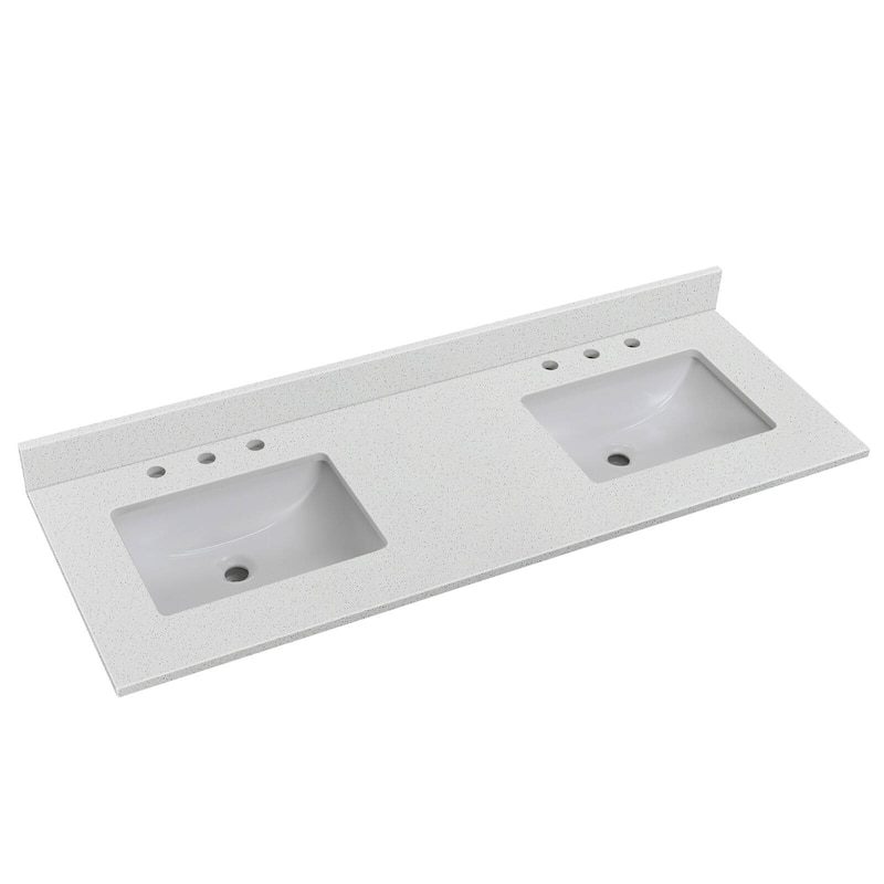 Prismglow White 60 inch Quartz Bathroom Vanity Top - 60 in. top with double sink