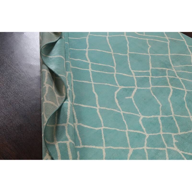 Modern Turquoise Moroccan Vegetable Dye Area Rug Handmade Wool Carpet - 7'9" x 9'10"