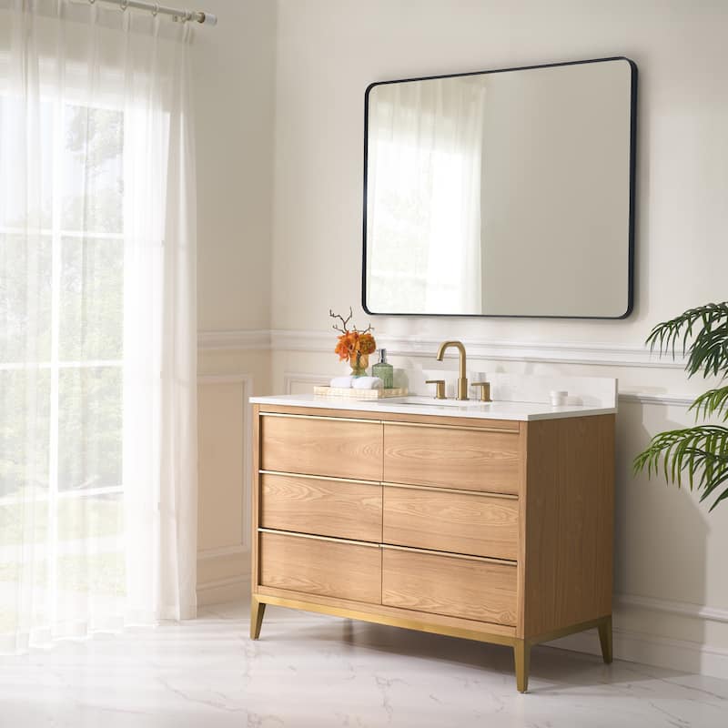 36"/48"/60" W Width Solid Wood Bathroom Vanity with Stain-resistant Carrera White Quartz Top and Sink