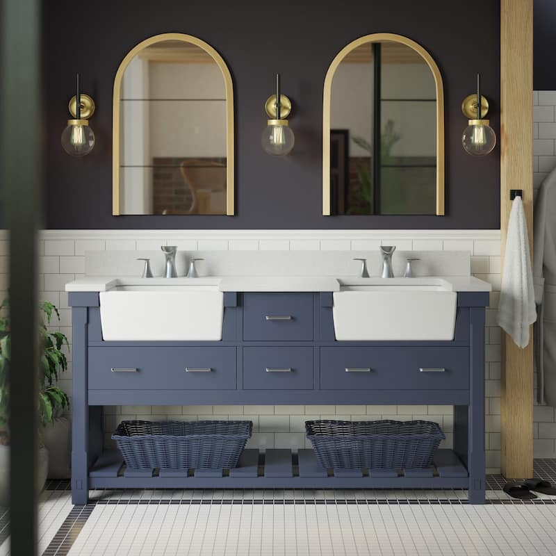 KitchenBathCollection Charlotte 72" Double Farmhouse Vanity with Quartz Top