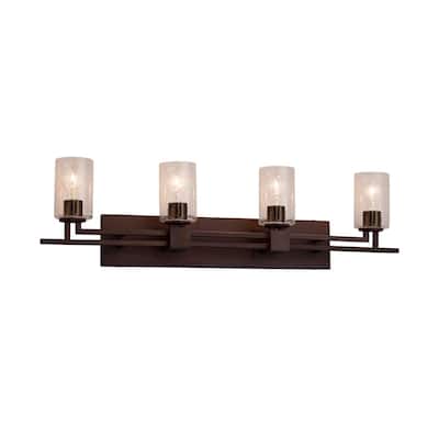 Justice Design Fusion Aero 4-light Dark Bronze Bath Bar, Seeded Cylinder w/ Flat Rim Shade