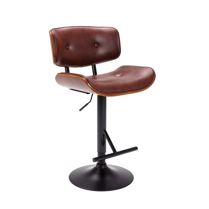 Porthos Home Cian Swivel Height Adjustable Faux Leather Mid-Century Bar Stool - Brown