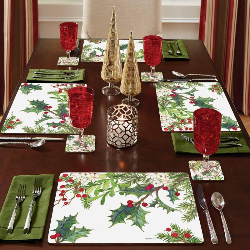 Balsam & Berries Decorative Hardboard Cork Back Tabletop Placemats 4 Pack Manufactured in The USA Heat Tolerant