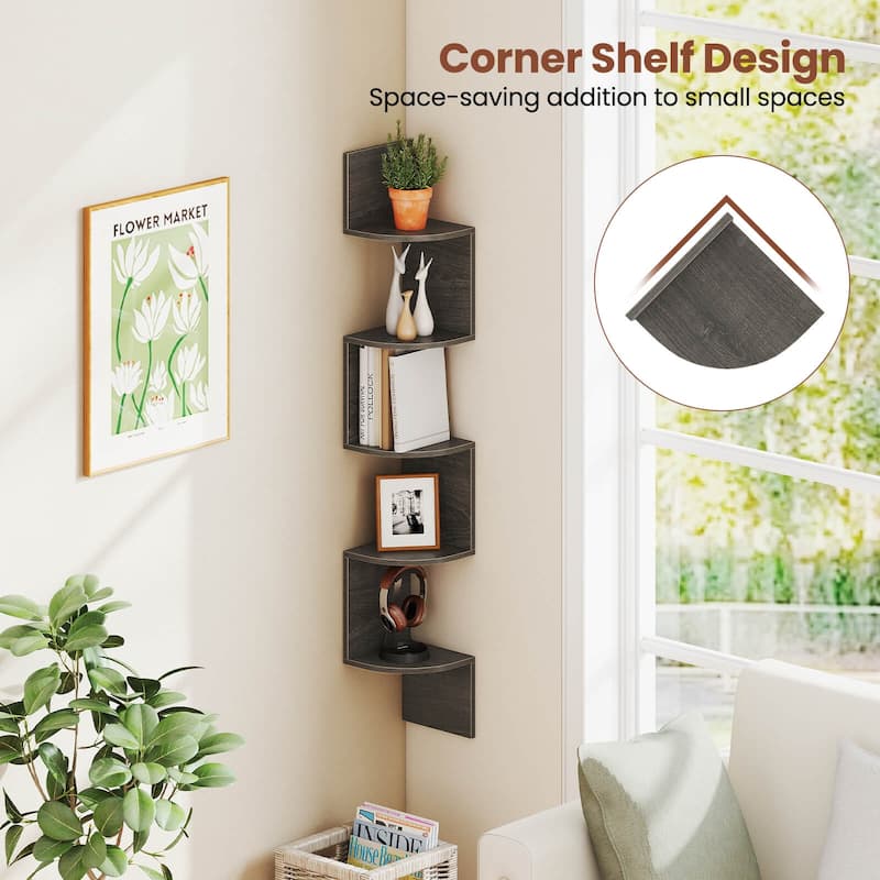 Costway 1/2 PCS 5-Tier Floating Bookshelf with Safe Round Edge - See Details
