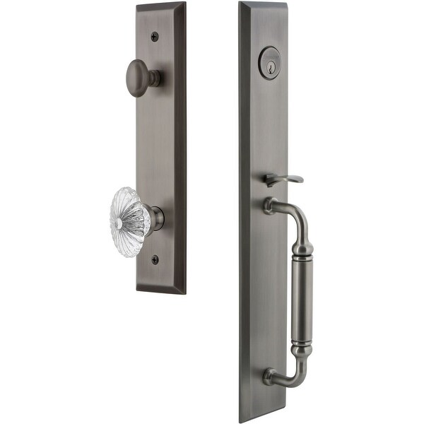 Grandeur FAVCGRBUR_ESET_238 Fifth Avenue Solid Brass Rose Keyed Entry Single Cylinder "C" Grip Handleset with Burgundy Crystal
