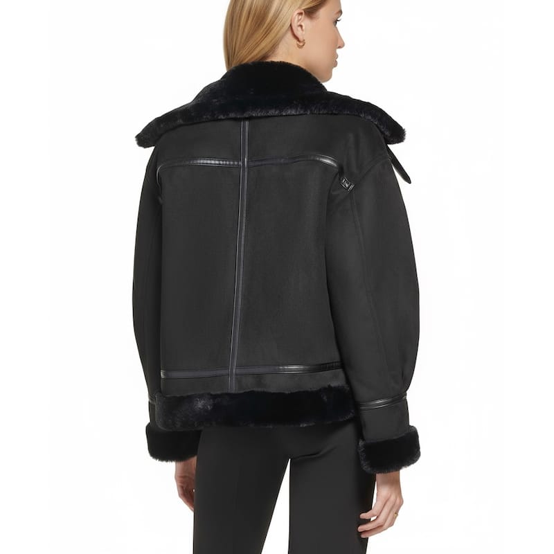 DKNY Faux Suede Moto Coat