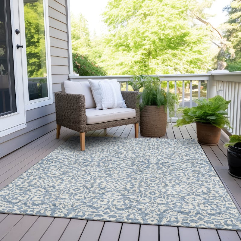 Machine Washable Indoor/ Outdoor Chantille Traditional Farmhouse Rug - Denim - 3' x 5'