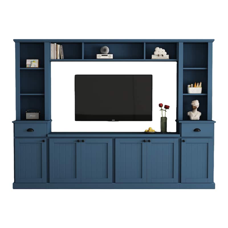Entertainment Wall Unit Set for 75-Inch TVs - Large Media Console with Bridge, Ample Storage & Adjustable Shelves
