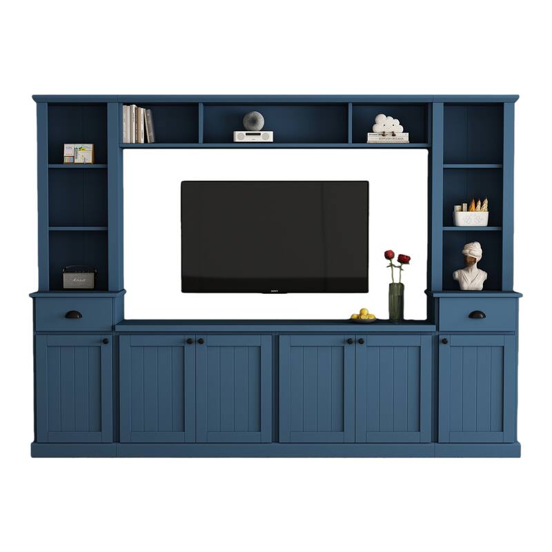 Modern Entertainment Wall Unit with Bridge, TV Stand for Up to 75" TVs, Large Media Console with Adjustable Shelves