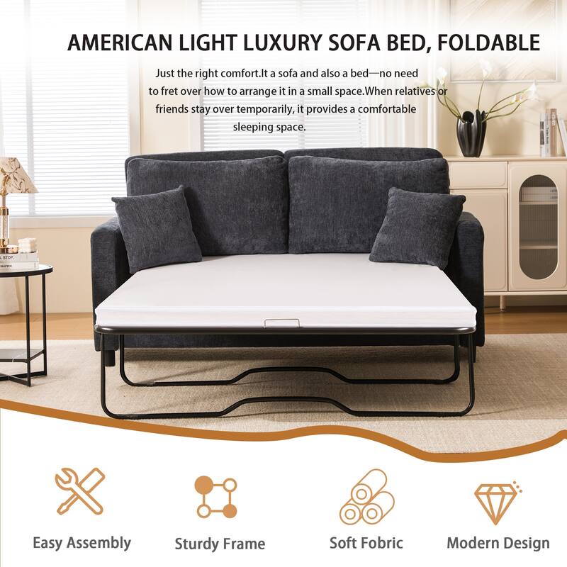 Sleeper Sofa Bed, Pull Out Couch with Mattress, 81.5" 2 Seater Upholstery Sectional Couches, Modern Linen Convertible Sofa