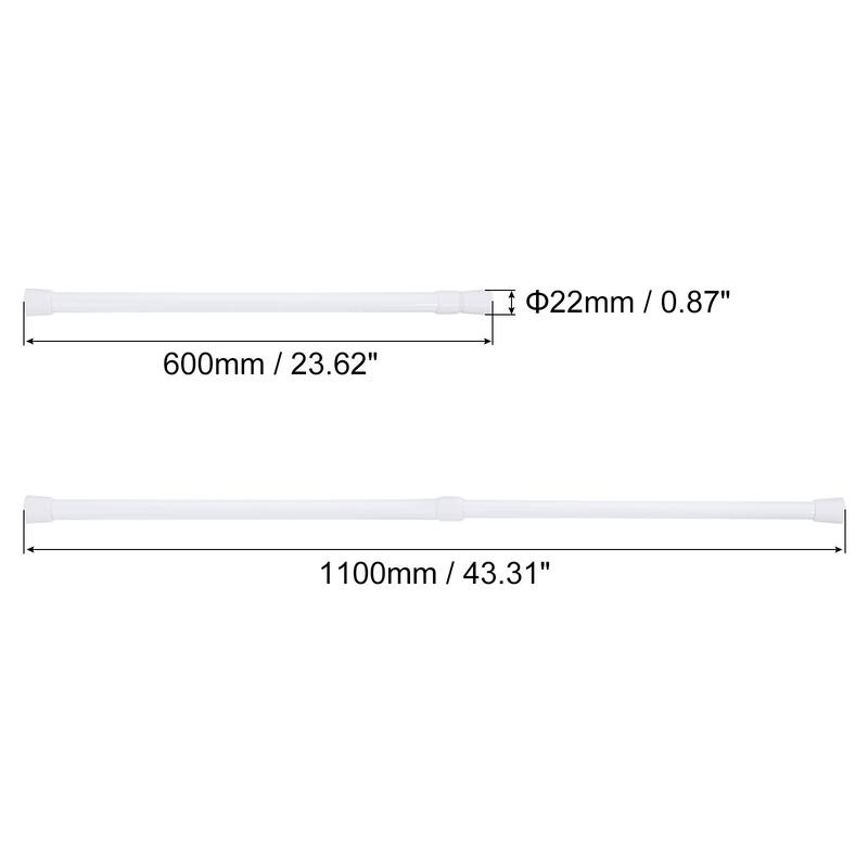 Tension Curtain Rod, Adjustable, 0.79" Dia White