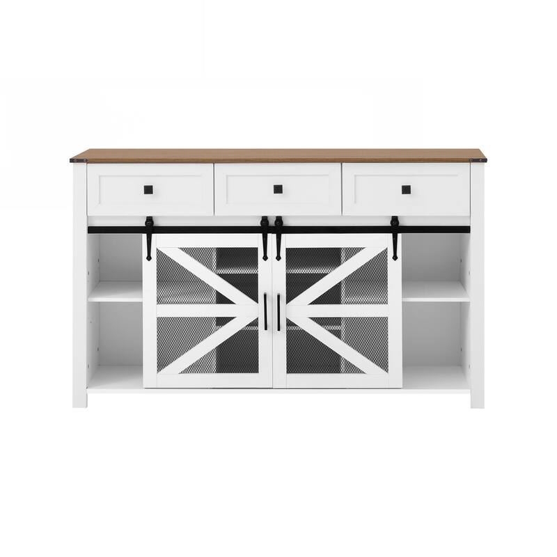 Sliding Barn Door Sideboard Buffet Cabinet with 3 Drawers, Adjustable Shelves