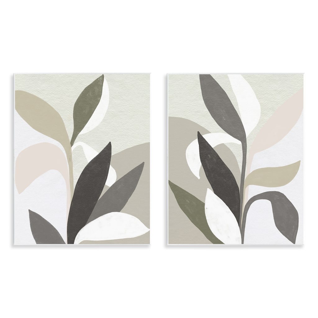 Stupell Neutral Leaf Shapes Wall Plaque Art Design By June Erica Vess (Set of 2)