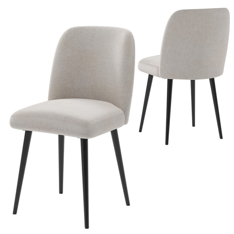 Set of 2 Fabric Dining Side Chairs with Black Tapered Wood Legs - 19” x 23” x 34” - Beige-Black