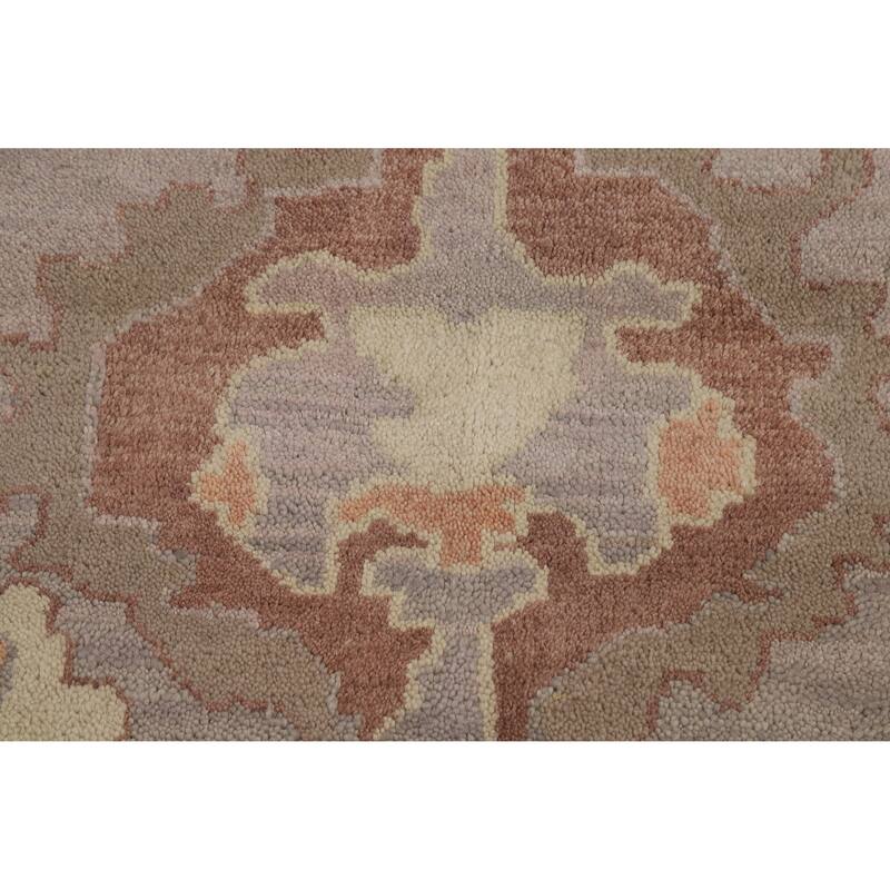 Floral Gray Oushak Indian Area Rug Hand-Knotted Wool Carpet - 9'2" x 12'0"