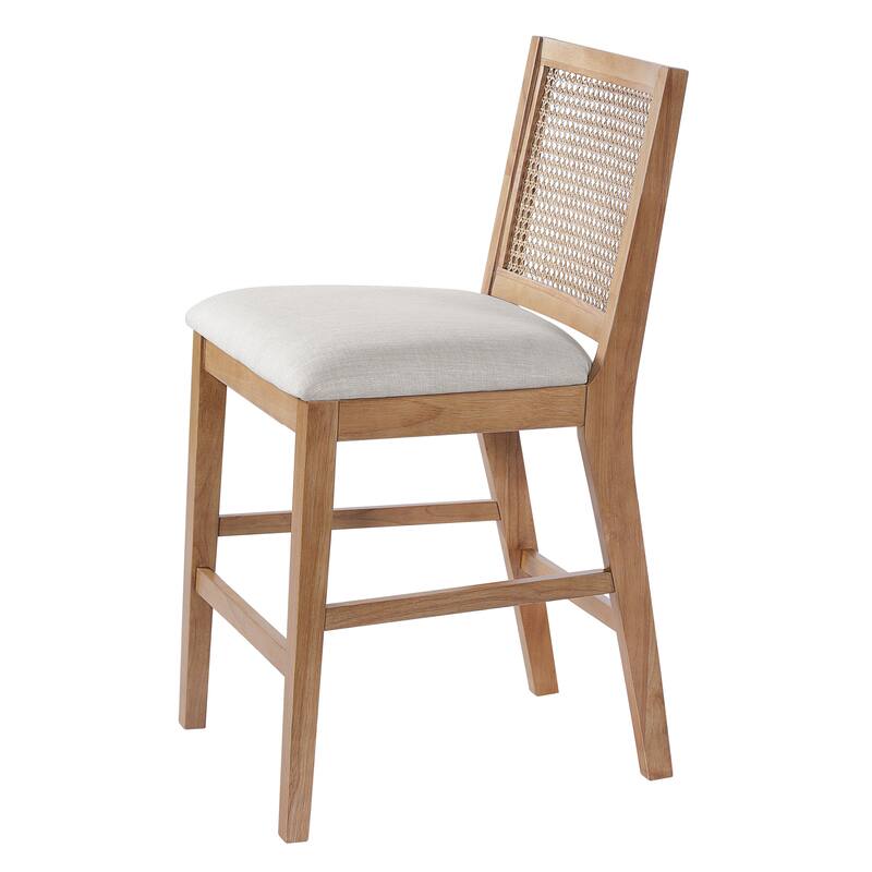 Christopher Knight Home - French Country Wood & Rattan Counter Stools with Upholstered Seat - Set of 2