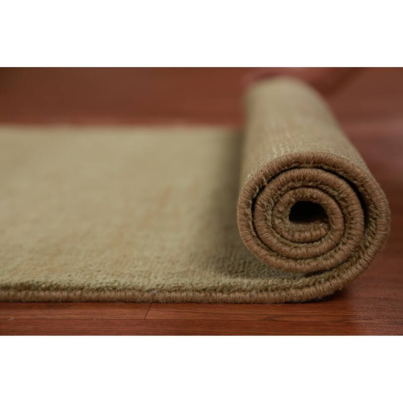 Hand Knotted Oriental 100% Wool Carpet Modern Solid Green Gabbeh Runner Rug - 10' 1'' X 3' 0''