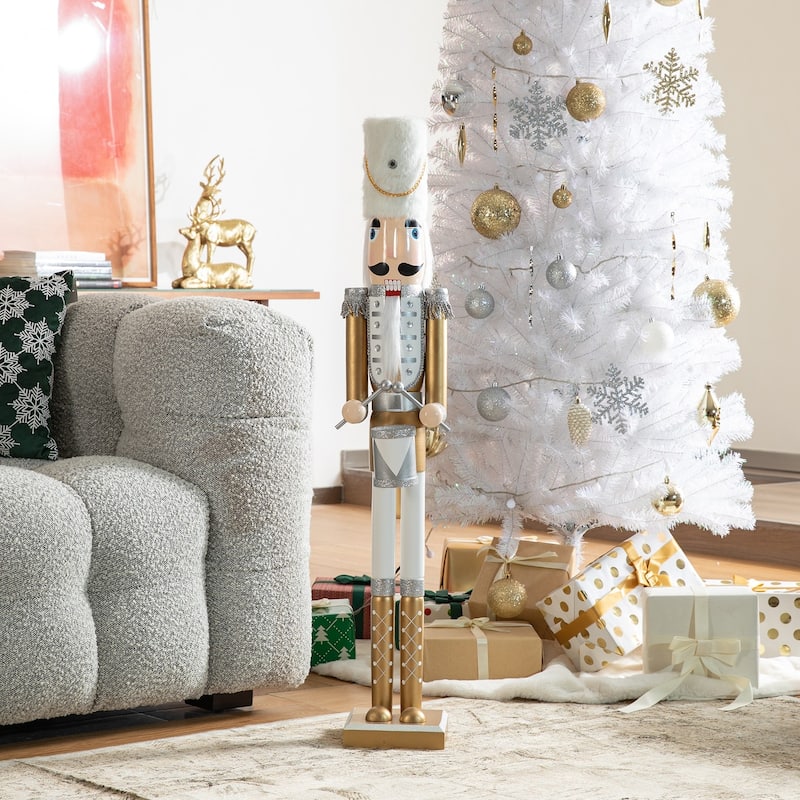 Glitzhome 42"H Wooden Christmas Deluxe Gold King Soldier Nutcracker For Home Fireplace Clearance Decor
