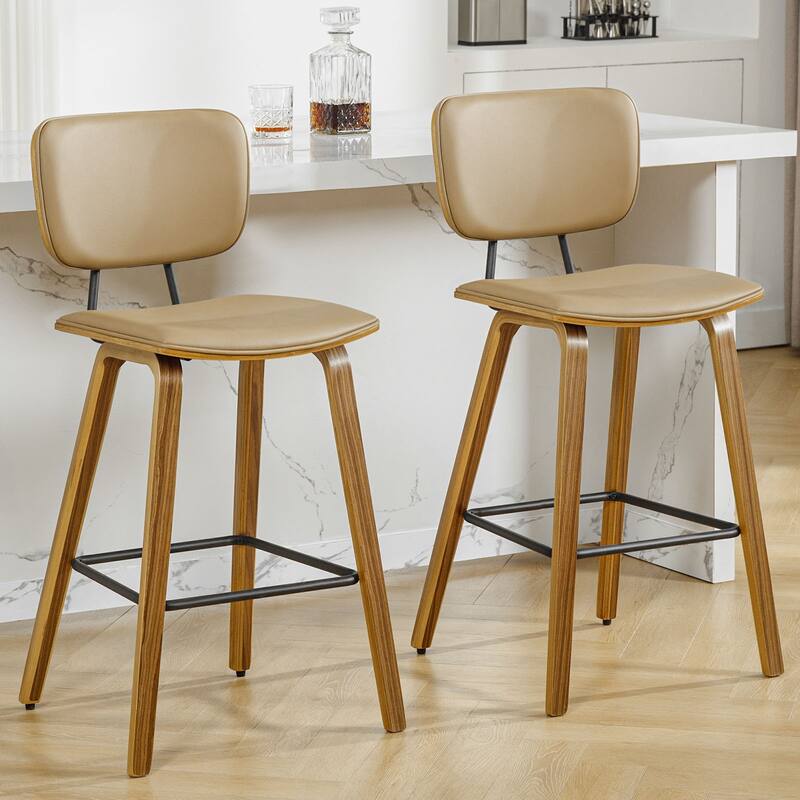 26" Wood Counter Height Bar Stools Set of 2 - 37.6"H x 19.5"W x 18.7"D