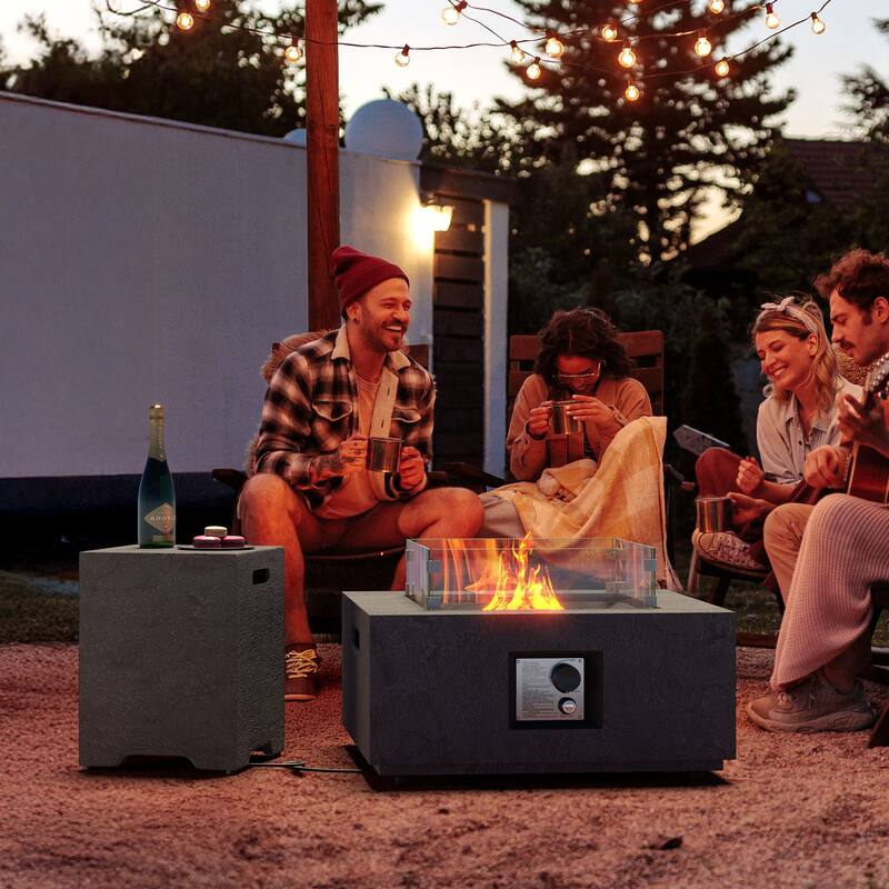 COSIEST 28" Modern Outdoor Gas Fire Pit Table Textured Stone Finish