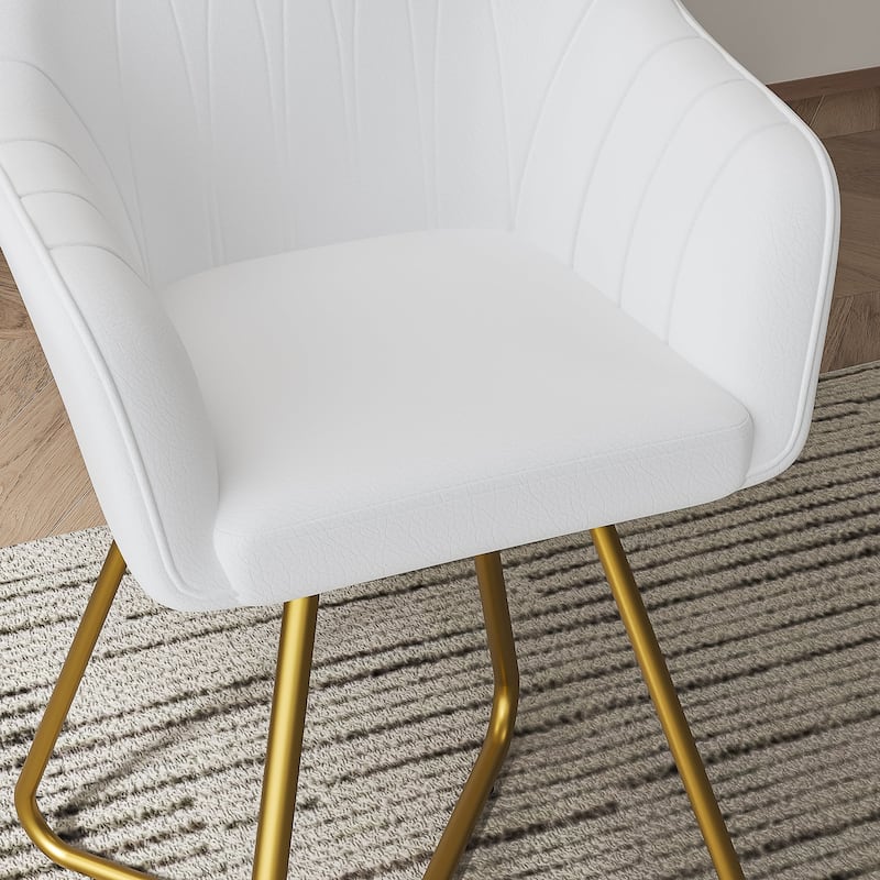 VECELO Vanity Chair White Leather Vanity Stool, Height Adjustable Accent Chair with Back, Round Swivel Makeup Chair