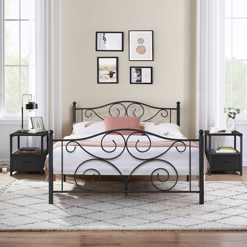 Taomika 3-Pieces Bed Frame and Modern Nightstands Sets