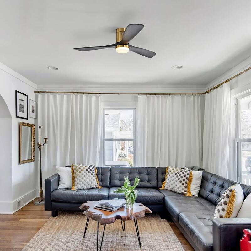 Sofucor 52" Low Profile Flush Mount Noiseless Ceiling Fan with Light and Remote,3 Solid Wood Blades,6 Speed Levels