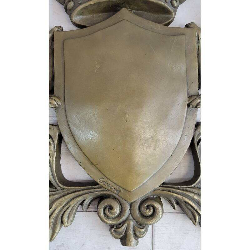 Coat Of Arms Family Crest Lions Crown Bronze Wall Mounted Hanging Sculpture 13 Inches X 16 Inches