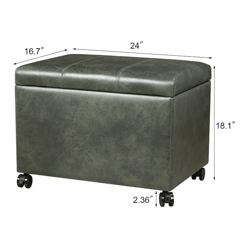 Adeco Faux Leather Storage Ottoman for Living Room Footstool