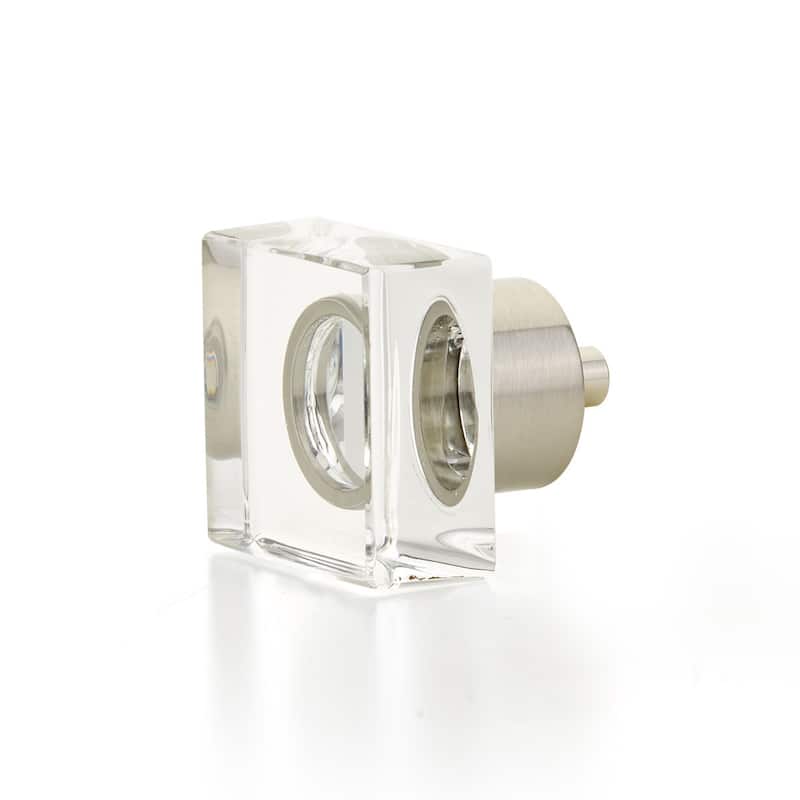 Schaub and Company City Lights 1-1/4" Modern Square Glass Cabinet Knob - Satin Nickel