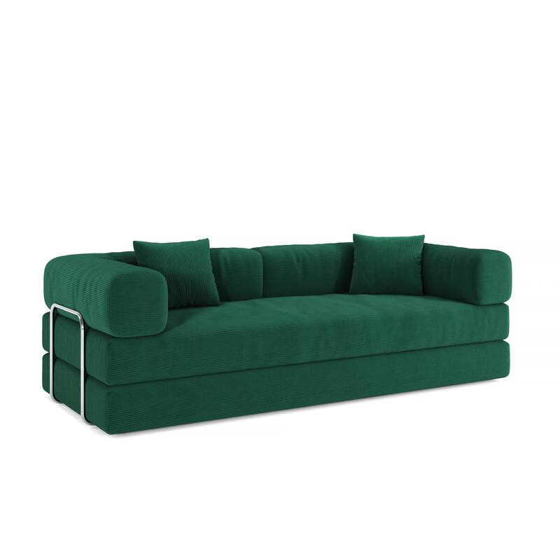 Modular Convertible Sleeper Sofa Bed, Corduroy Fabric Compression Sofa, Floor-Standing Sofa Bed with Armrests & Backrest