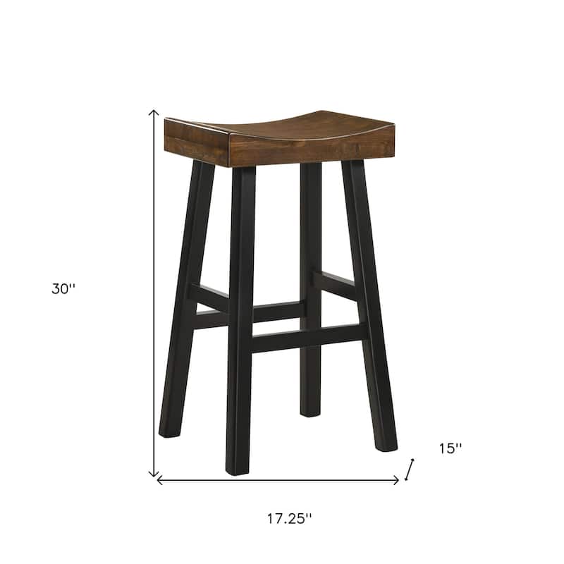 HomeRoots 30" Brown And Black Solid Wood Backless Bar Height Bar Chair