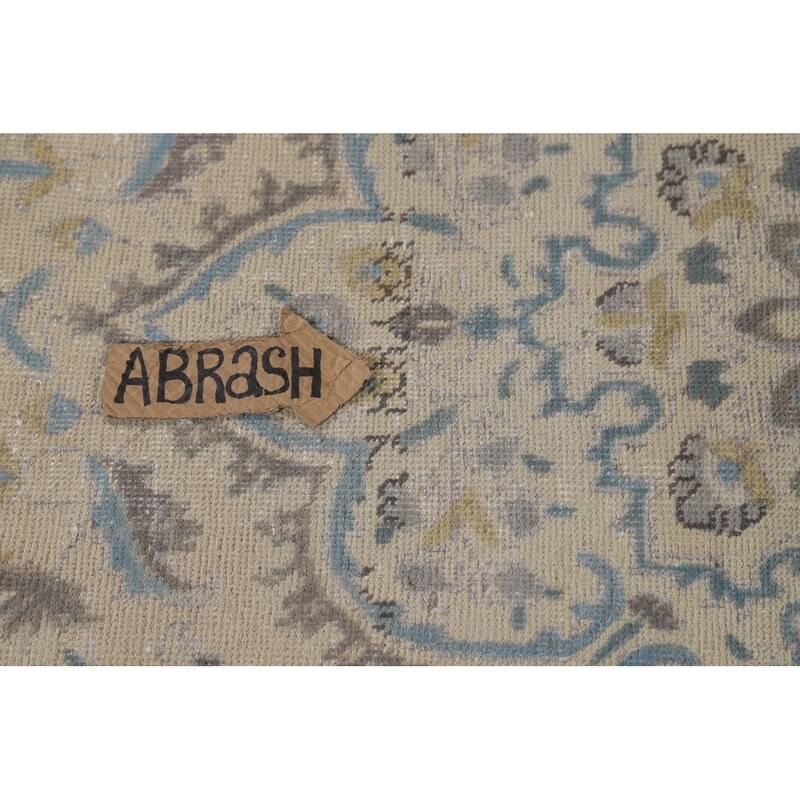 Traditional Floral Tabriz Persian Area Rug Handmade Beige Wool Carpet - 7'0"x 10'4"
