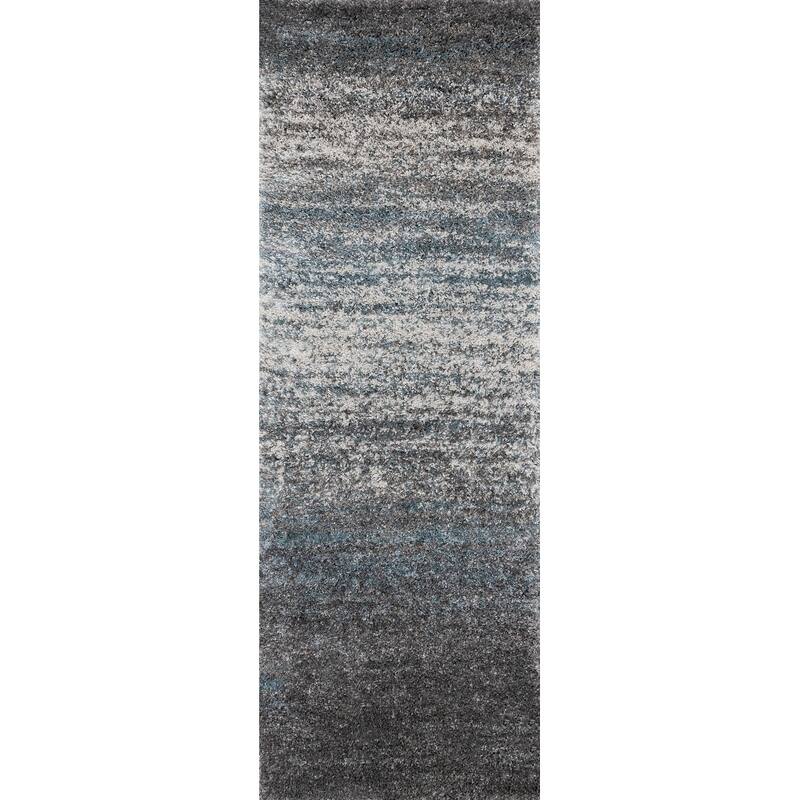 Miley Collection - Grey/Blue Distressed Stripes Rug