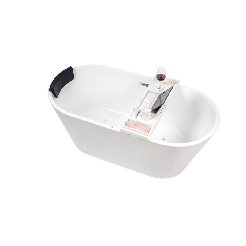 Vanity Art 54" Non-Slip Acrylic Freestanding Soaking Bathtub with Slotted Overflow & Pop-up Drain