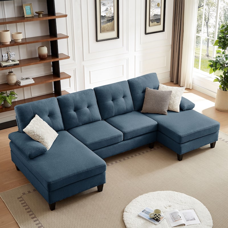 4 Seat U Shaped Sectional Sofa Couch with Double Chaise for Living Room