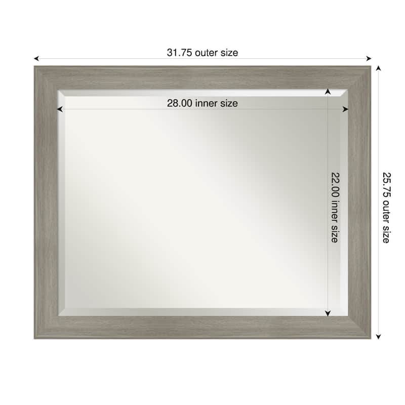 Grand Narrow Beveled Framed Bathroom Vanity Wall Mirror - 32 x 26 in - Grand Greywash Narrow