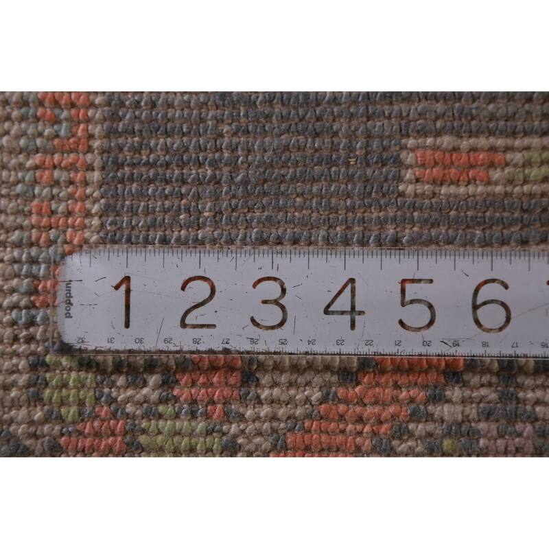 Hand Knotted Oriental 100% Wool Carpet Transitional Geometric Greys & Charcoal Oushak Runner Rug - 13' 0'' X 3' 1''
